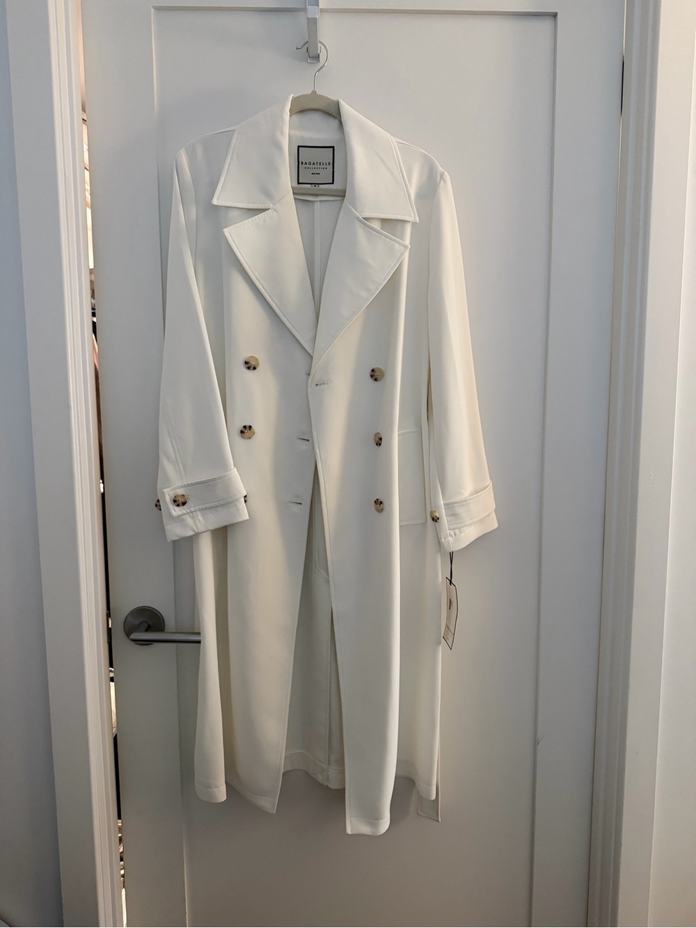 bagatelle Women's Double-Breasted Ivory Trench Coat
